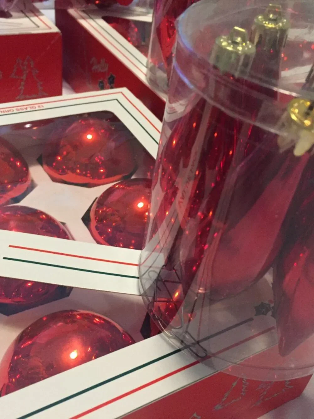 Red Shatterproof Christmas Ornaments Lot As Shown Matching Gold Glitter Teardrop